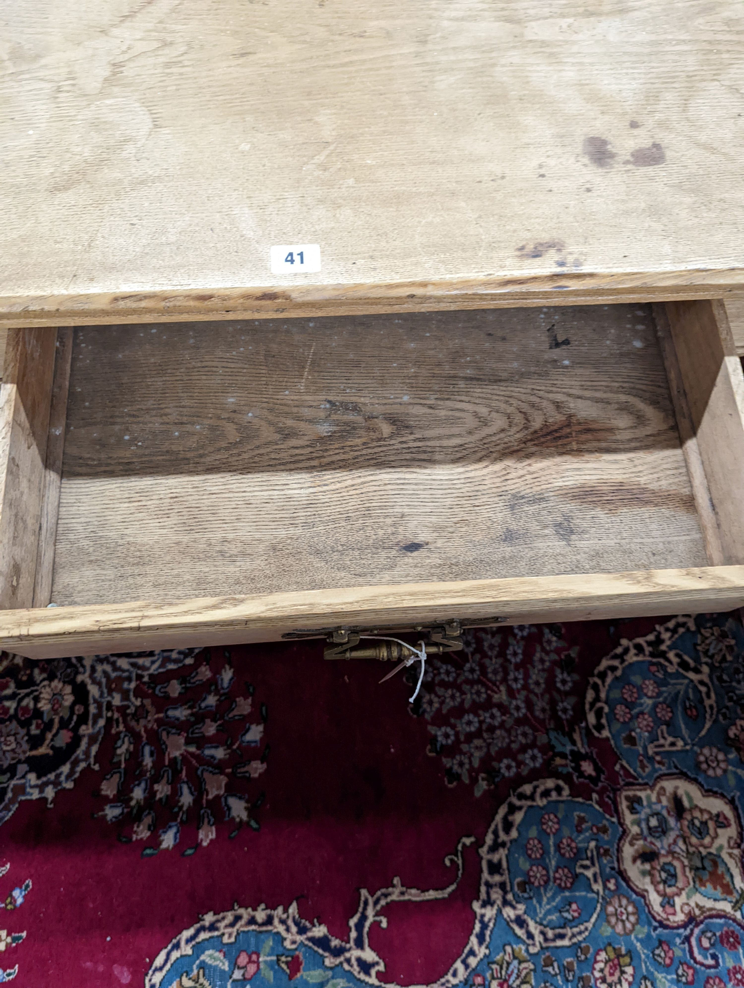 A Victorian ash hall table, Urquhart & Adamson cabinet makers Liverpool W-114cm, D-46cm, H-83cm.